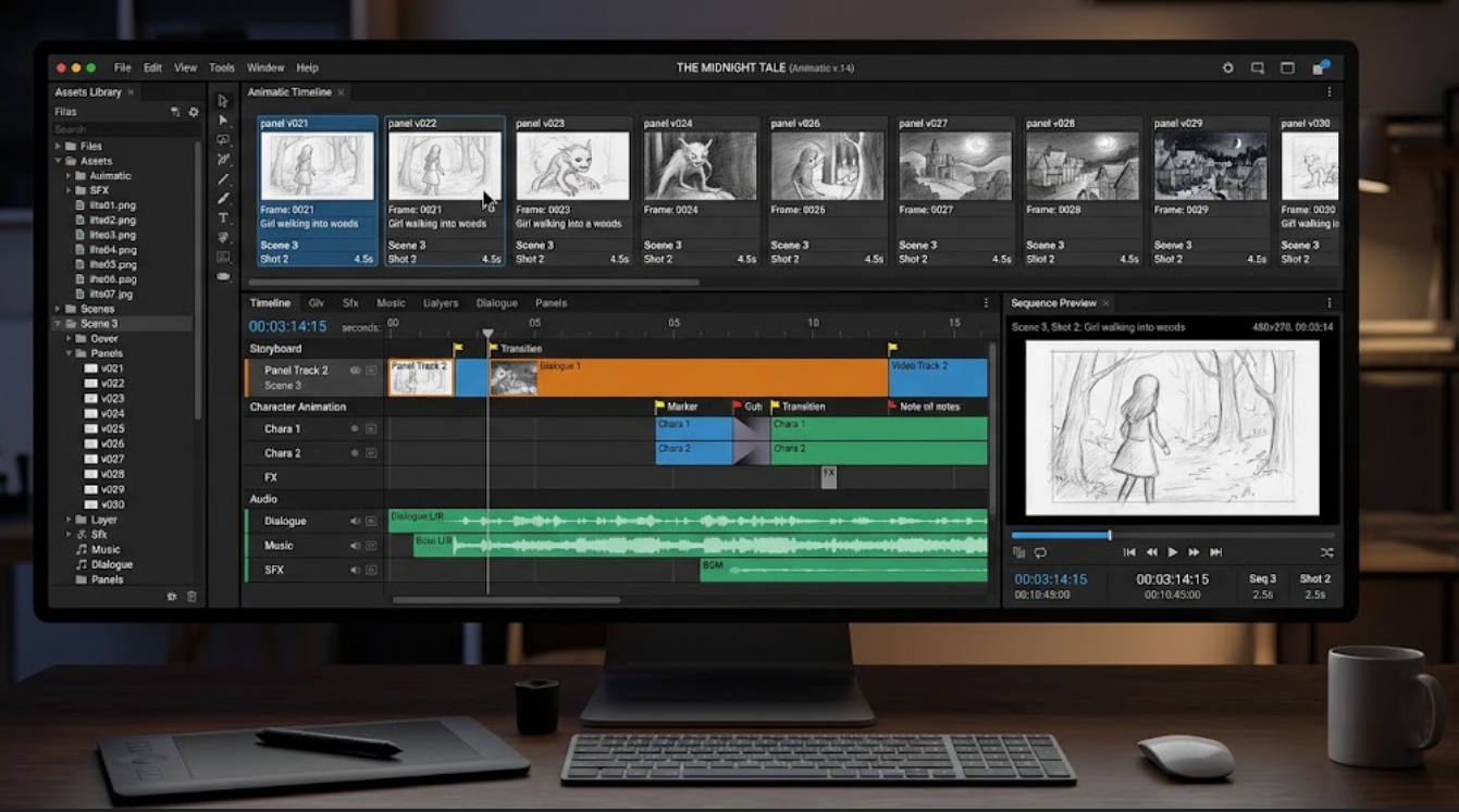 Example of a traditional animatic timeline